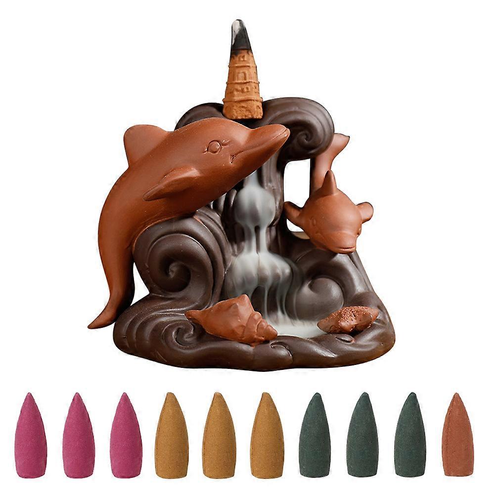 Backflow Incense Burner Ornamental Dolphin Decor Incense Holder Tabletop Home Ornament