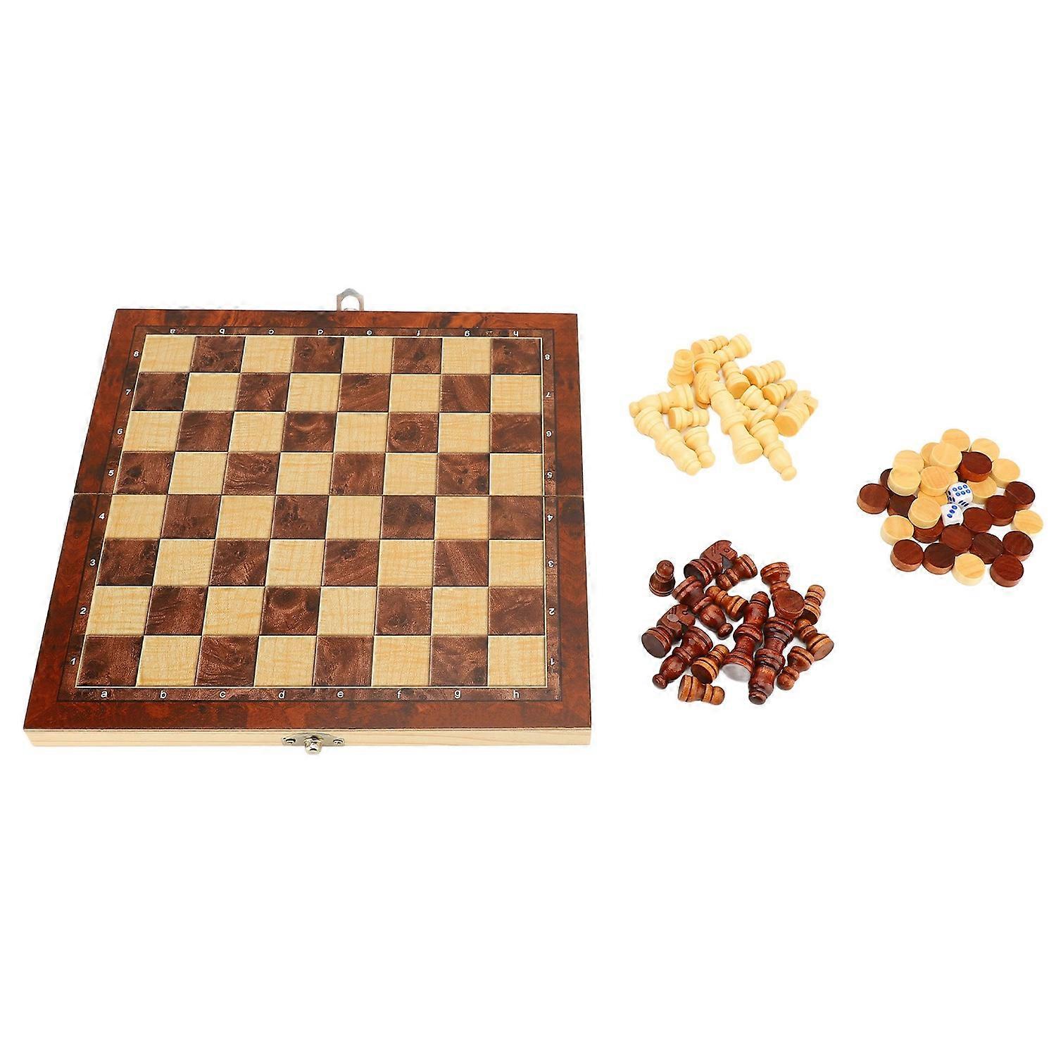 3 in 1 Game Chessboard Checker International Chess Board Wooden Folding Chessboard Pieces Set for Ki