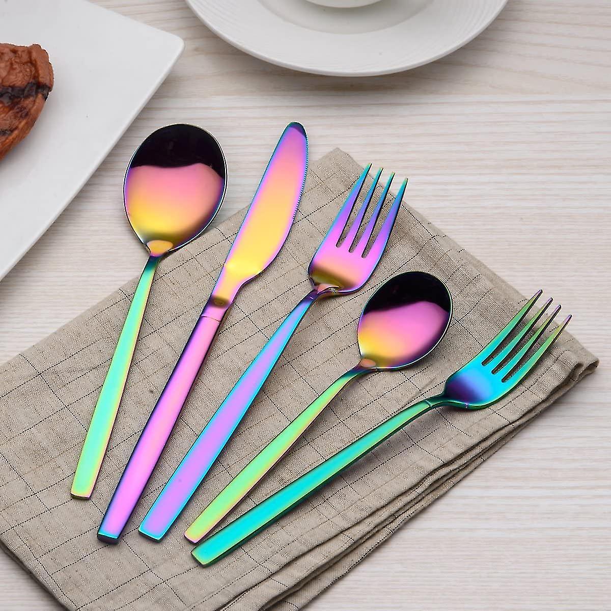 20 Piece Titanium Rainbow Color Plated Stainless Steel Flatware Set