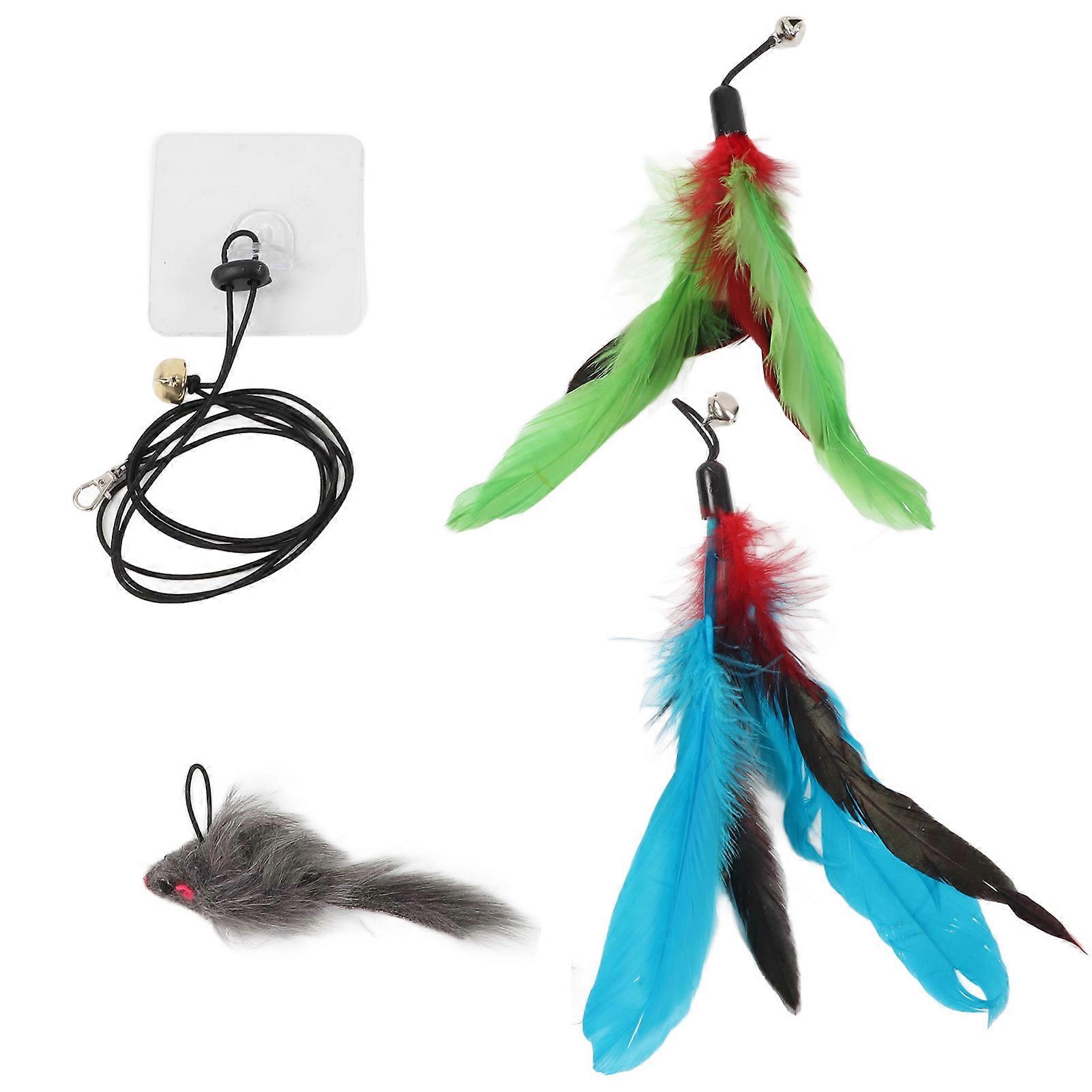 Hanging Funny Cat Toy Interactive Feather Mouse Teaser Cat Toy for Indoor and Outdoor ActivitiesStick Hook