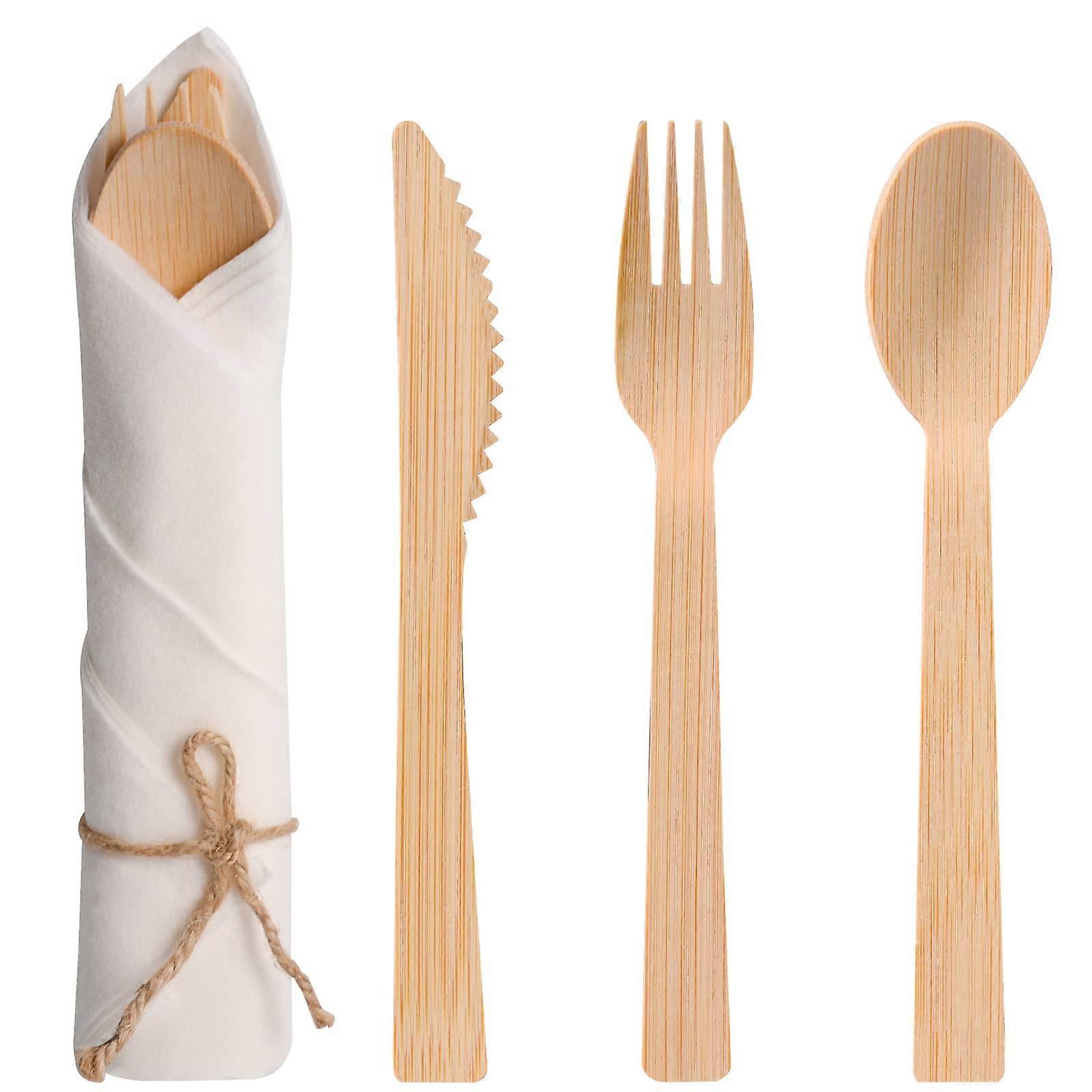 Bamboo Cutlery Set 50 Pack Compostable Biodegradable For Party Wedding Eco Friendly Disposable Tableware