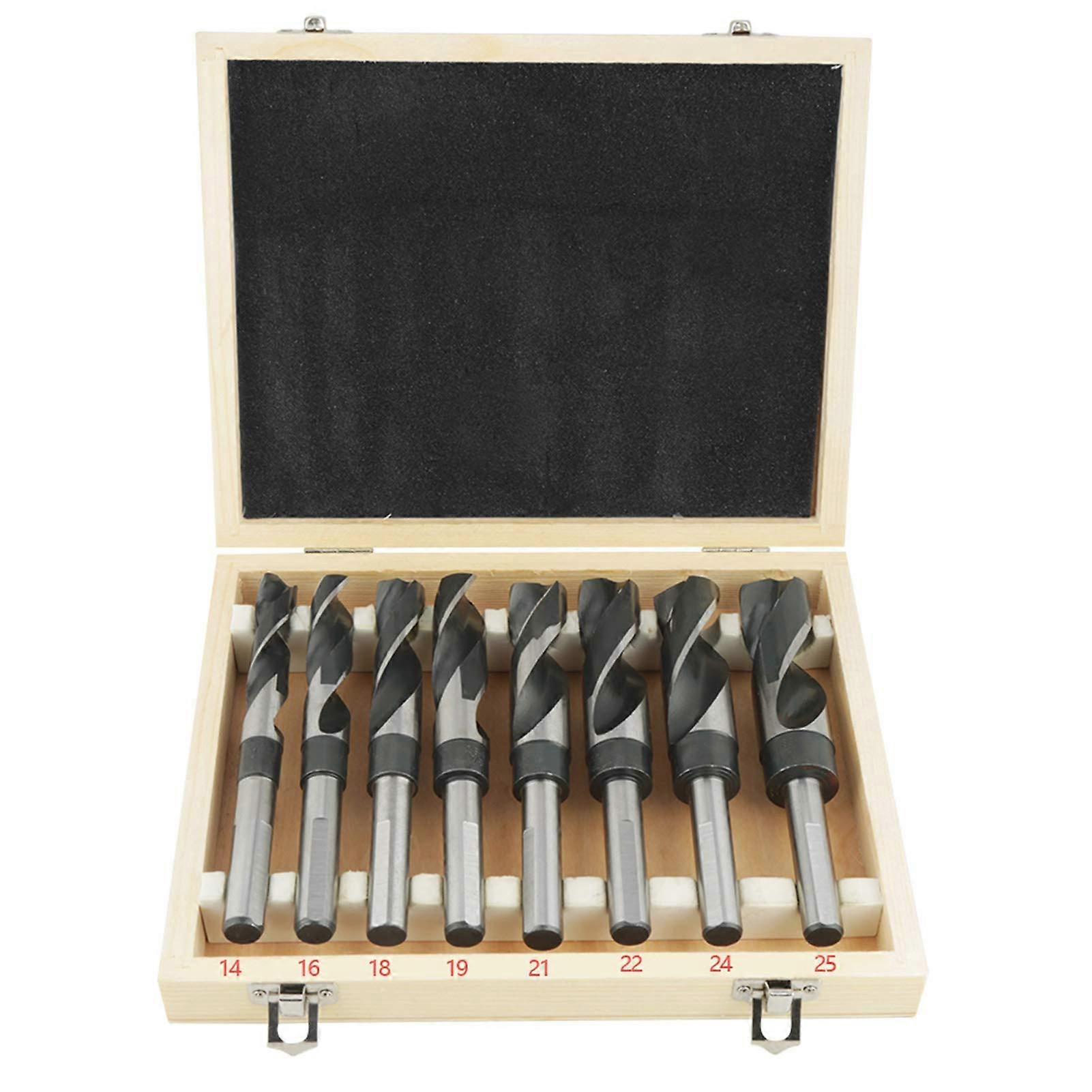 HSS Twist Drill Bit Set Large Diameter 14-25mm 8 Pieces Heat Treated Nitrogenized Triangular Shank Heavy Duty Drilling