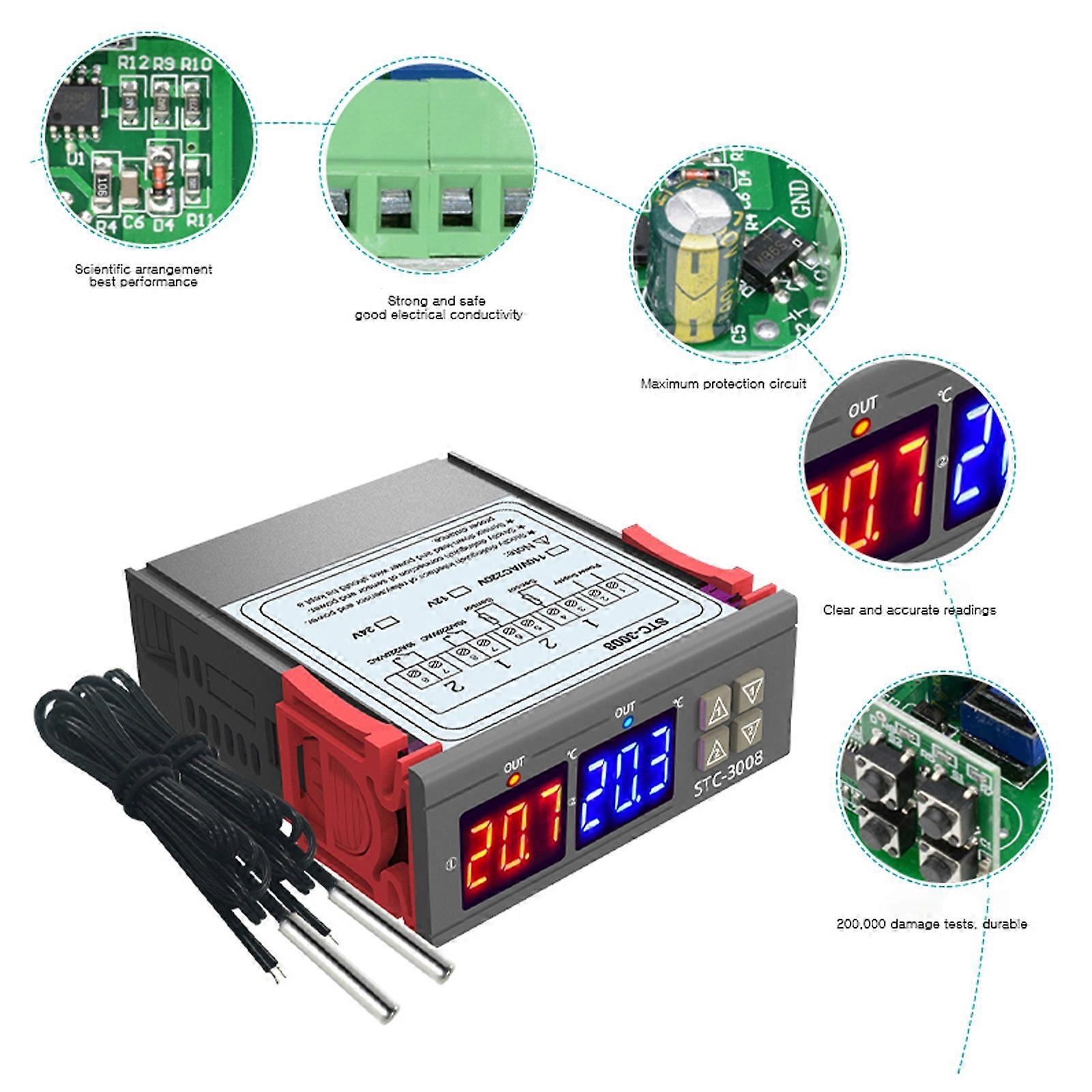 Digital Display Temperature Controller Microcomputer Intelligent Dual Control Electronic Adjustable Switch 110-220V 