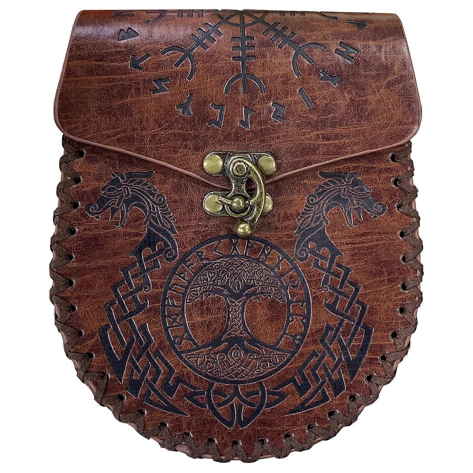 Medieval Leather Pouch Bag with Renaissance Drawing Belt, Vintage Portable Design for Men, Adjustable Size and Durable Material
