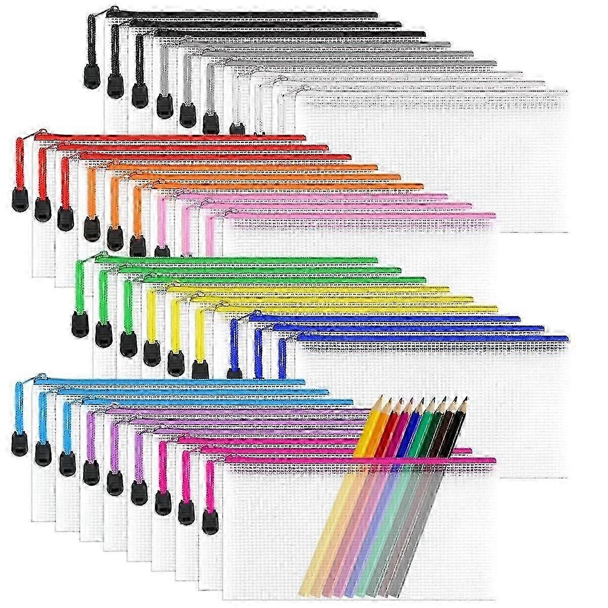 36Pcs Mesh Document Bag,Clear Pencil Case Wallets Folders Waterproof Travel Storage Pouch for Schoo Edition a