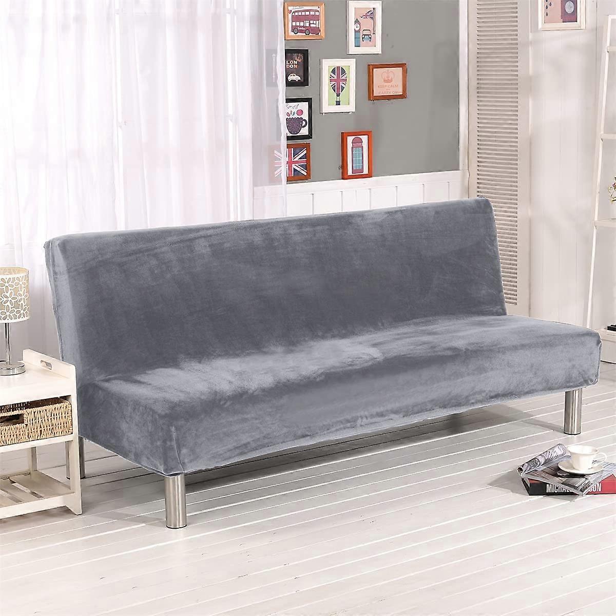 Thick Plush Futon Cover Slipcover for Sleeveless Sofa, Soft Stretch Material, Silver Gray, Fits Standard Futons