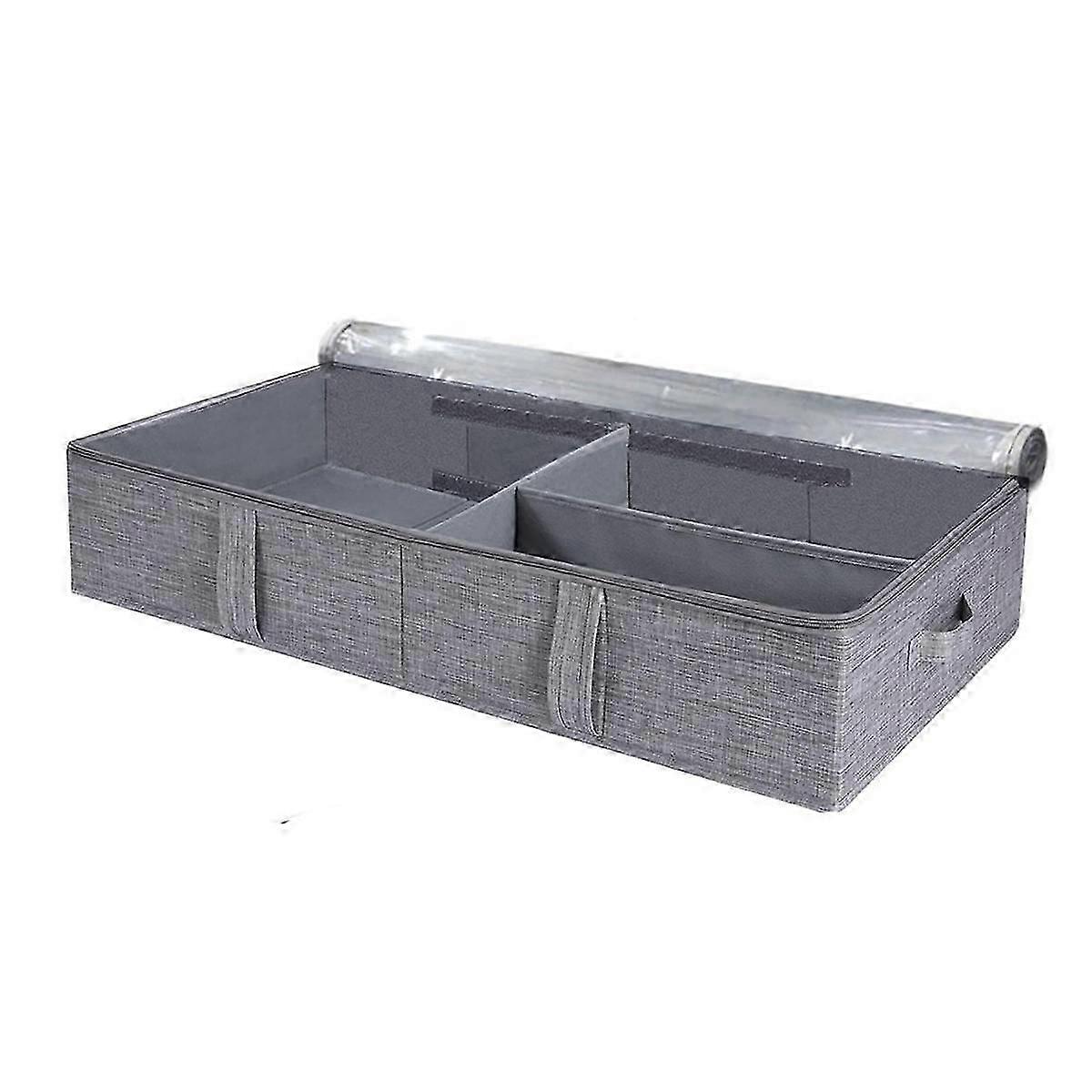 50l Under Bed Storage Box With Lid, Foldable Linen Storage Box With Sturdy Sidewalls/bottom And Adjustable Dividers Pvc