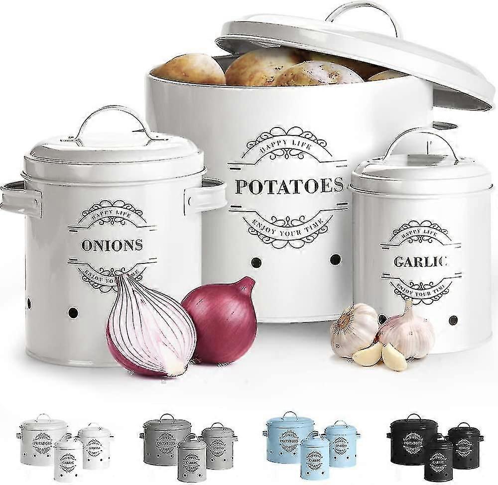 سلال الثوم وعاء بصل معدني طقم من 3 أوعية بطاطس. وعاء البصل. جرة من الثوم.