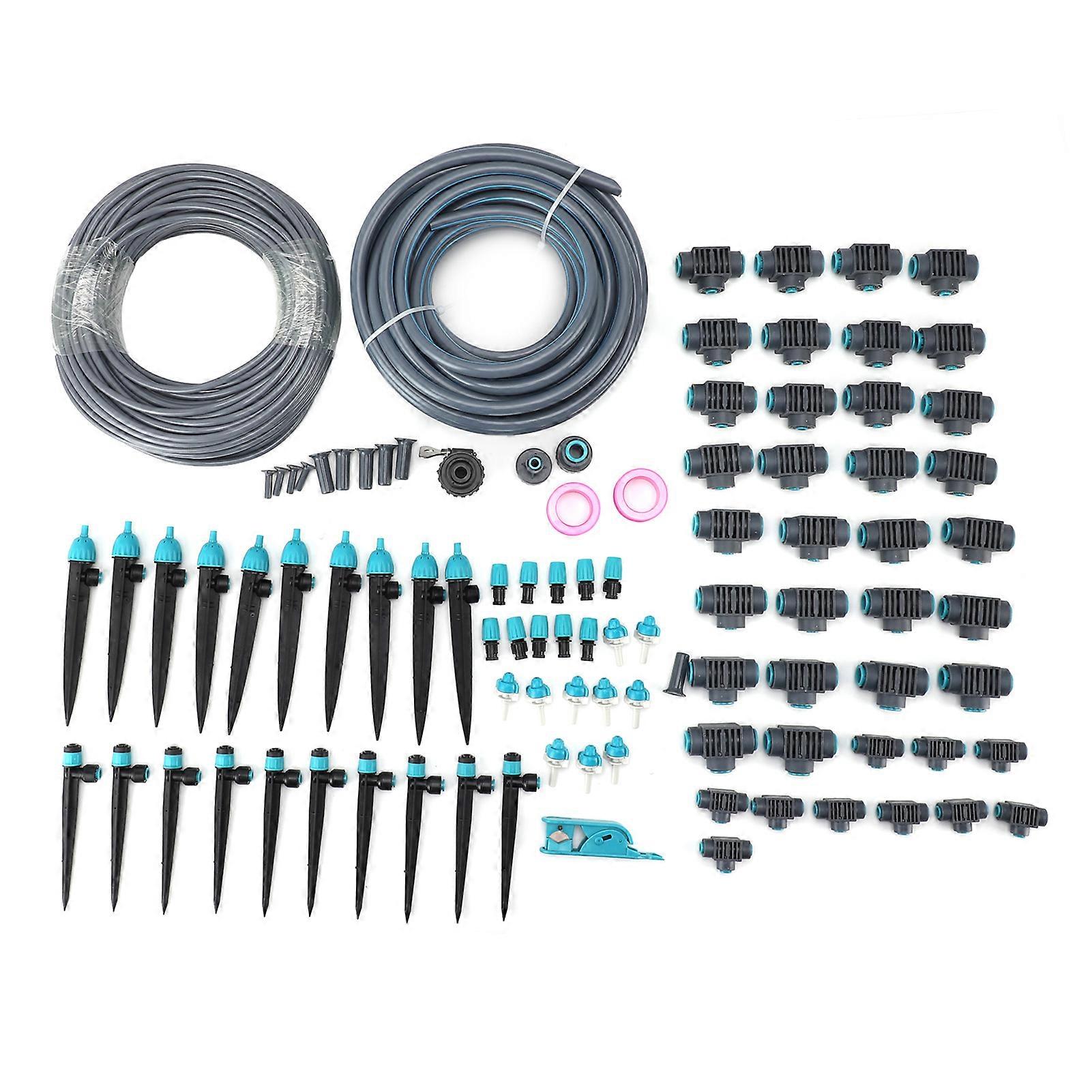 Drip Irrigation Garden Adjustable 3 Modes with 15m Thick 50m Thin Hose Watering Misting System for Courtyard Balcony