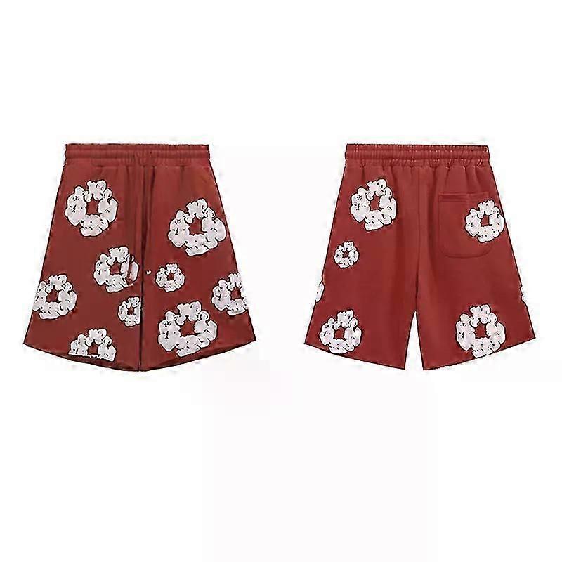 Trendy Men Women Loose fit Summer Casual Shorts Kanye Style Wood Cotton Printing Baggy Pants Outdoor Leisure