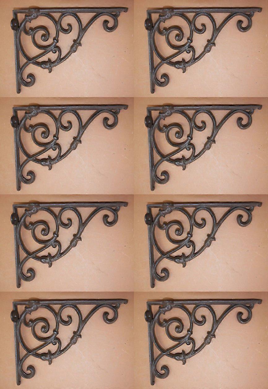 Elegant Cast Iron Wall Shelf Brackets, 10 1/8 inch, Set of 8