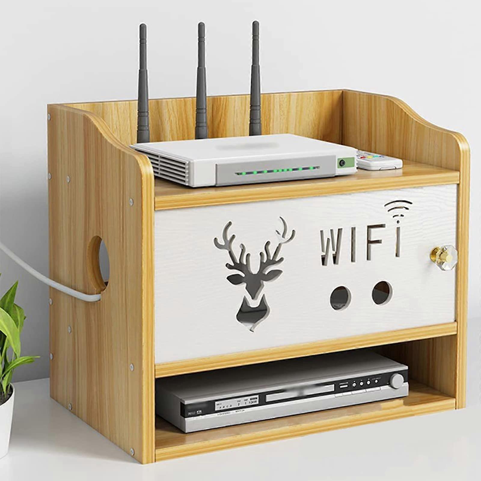 WiFi Router Storage Boxes, Multifunction Set-top Box Rack, Wooden Wireless WiFi Router Storage Box