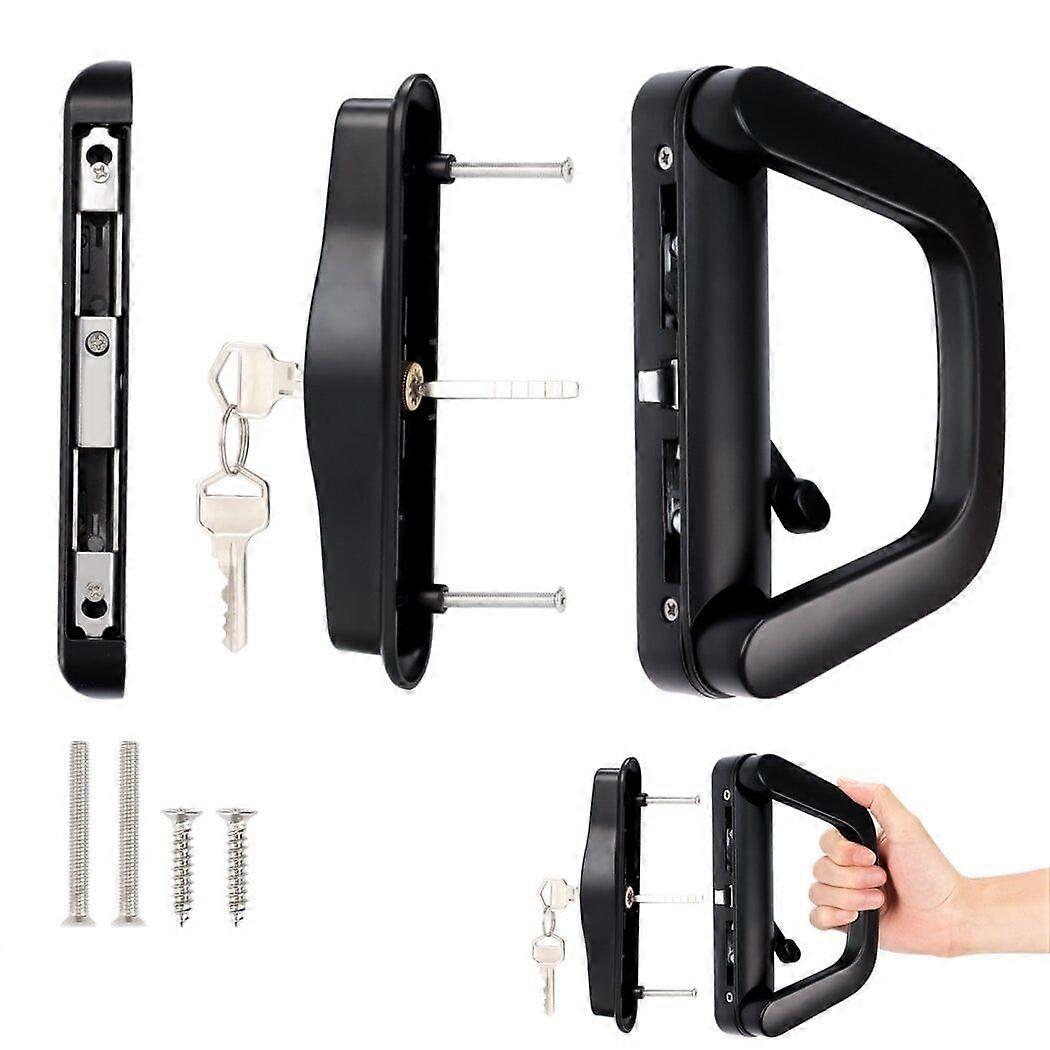 Sliding door handle set with lock cylinder, door handle with mortise lock, replacement patio door handle, door lock set suitable for door thickness 0.