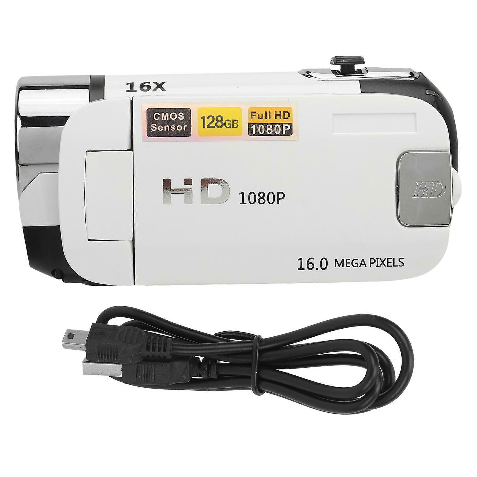 D90 1080P 16MP Digital Camera with 2.4 Inch Rotatable Screen, 16X Zoom HD Video Recorder, Camcorder with Fill Light White