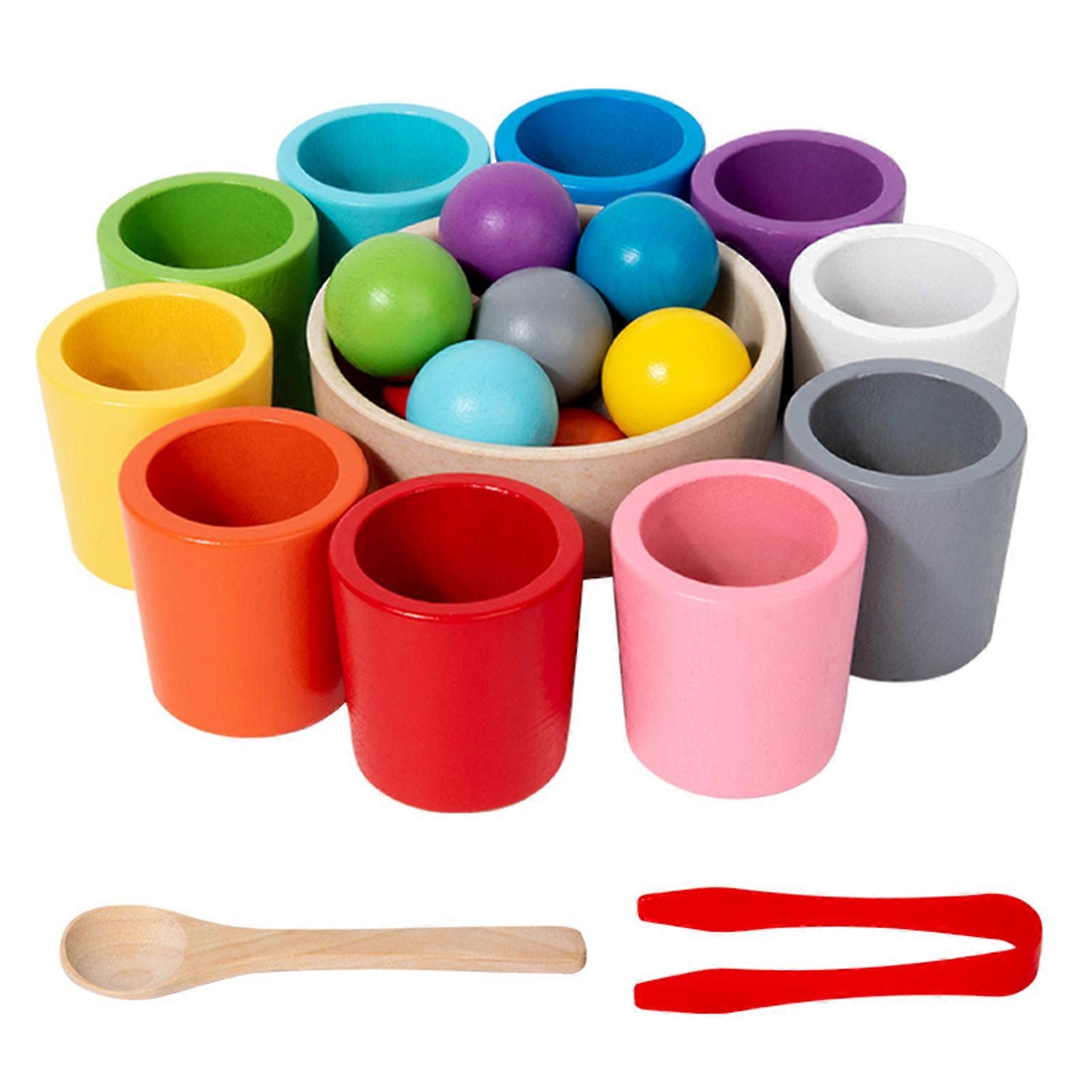 Wood Sorting Cup and Balls Toy Color Cognitive Education Toy for Children Hand and Eye Coordination and Fine Motor Skill