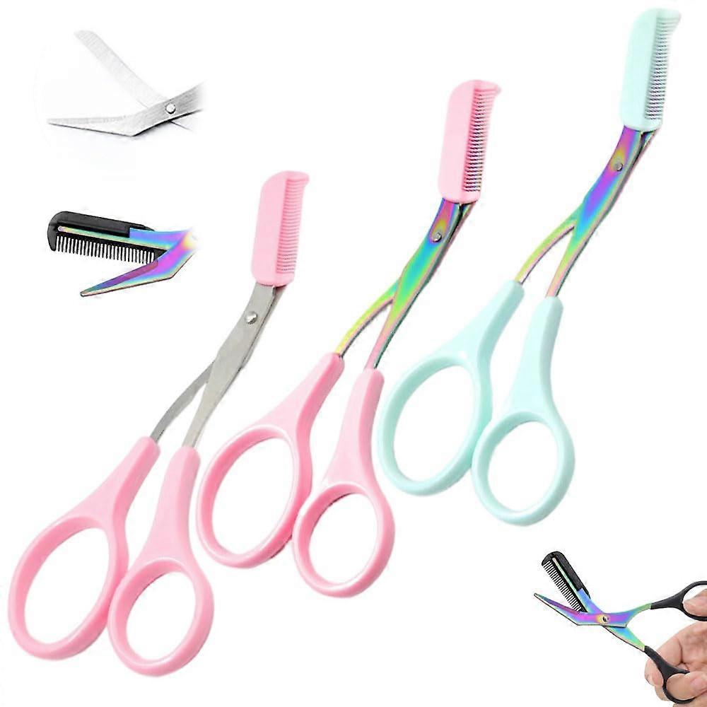 Non Slip Eyebrow Scissors With Comb Stainless Steel, For All (Black)(3Pcs a)