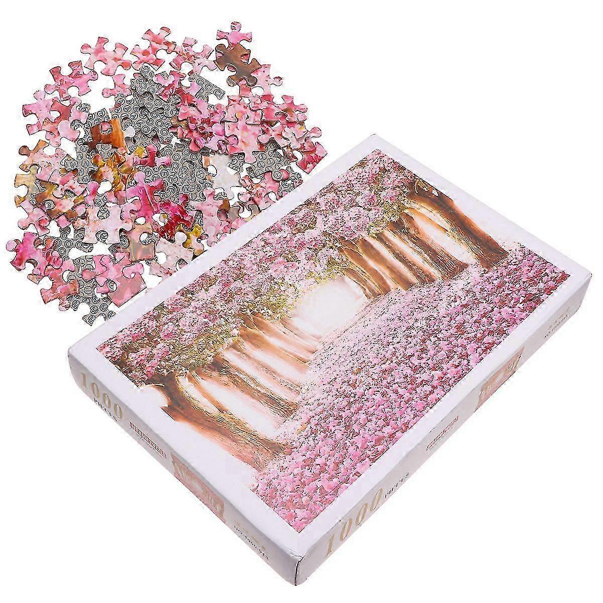 1 Stück Kirschbaum Puzzle 1000 Teile Kirschblüte Puzzle zum Spaß Ölmalerei Puzzle für Erwachsene (Rosa)