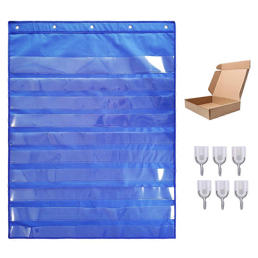 Multi-functional Classroom Wall Pocket Chart Flashcard Storage Chart Pocket Multi-layer Hanging Chart with 6 Hooks