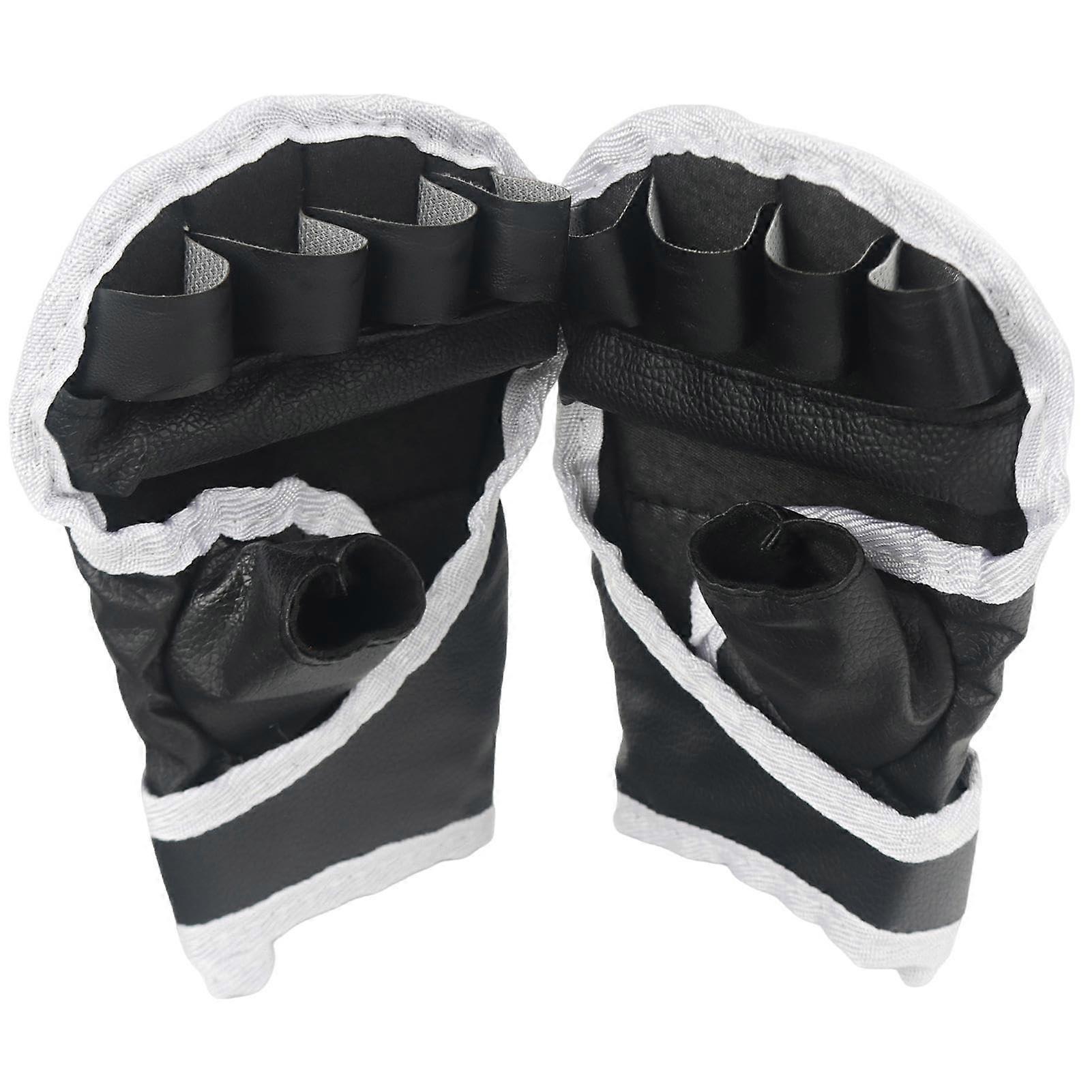 Black Karate Mittens | Leather Half Finger Boxing Gloves for Muay Thai Training, Shock Absorbing, Black Color