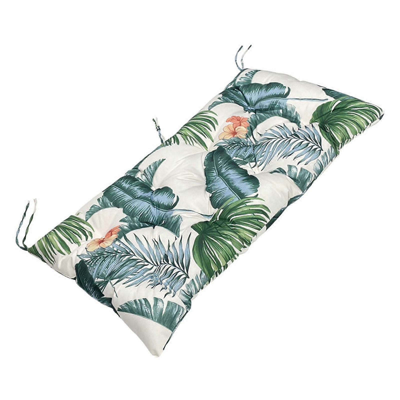 garden bench cushion, 3seater, 8 cm thick, outdoor bench, seat cushion with fastening straps, leaf pattern, 150 cm