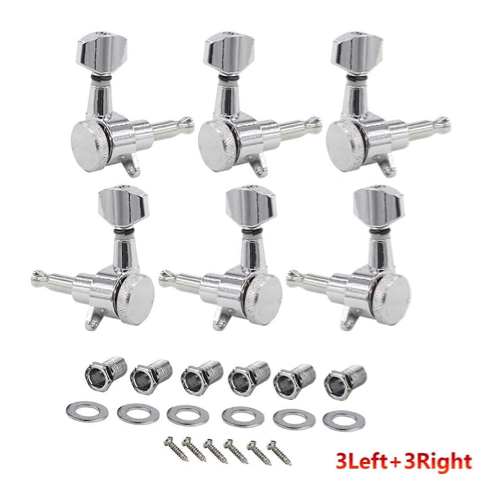 3 Left 3 Right Inline Electric Guitar Tuning Peg Sealed Locking Tuners Chrome Plated Guitar Tuning Keys Machine Heads 1 : 18 Compatible with ST Elect