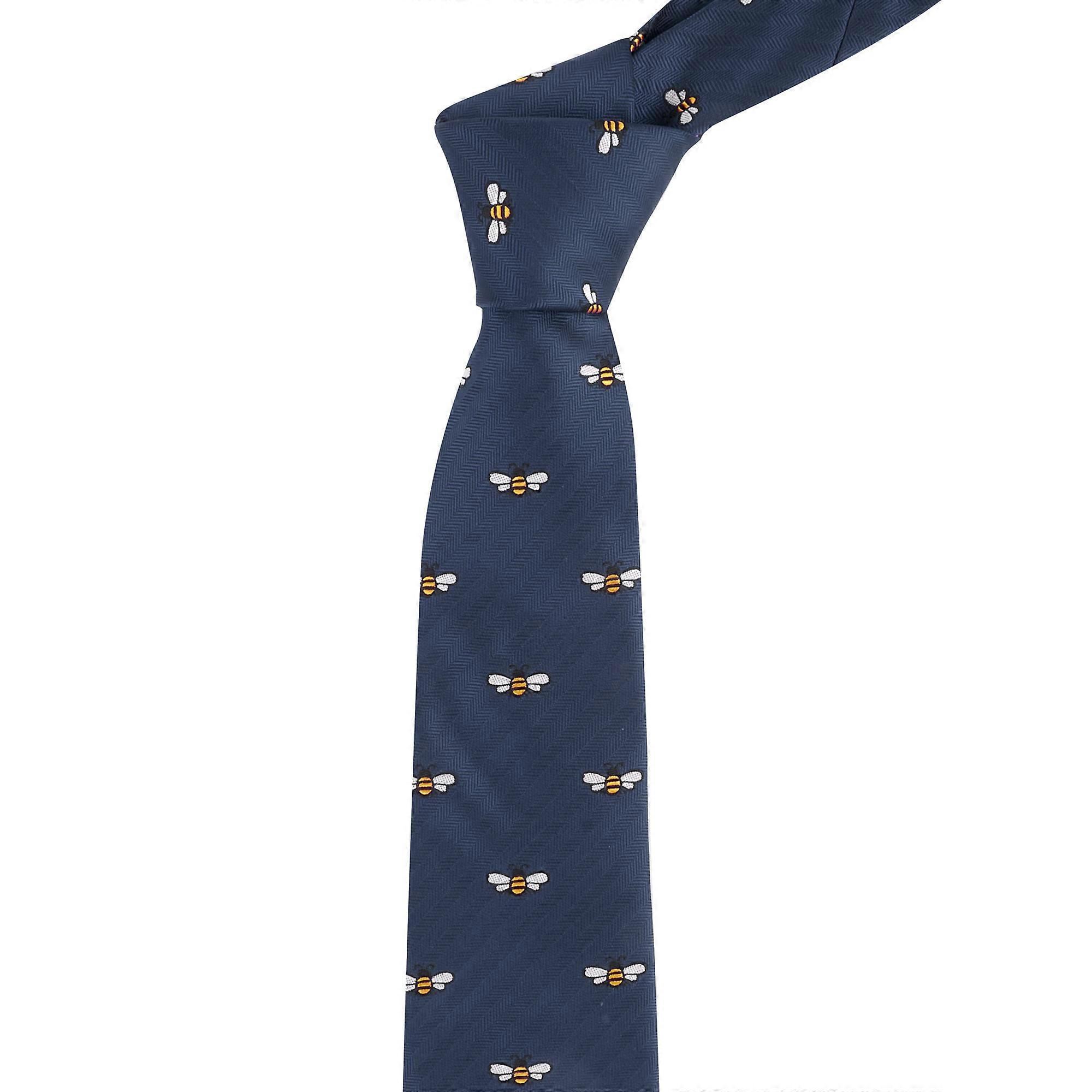 Navy Blue Bee Herringbone Tie