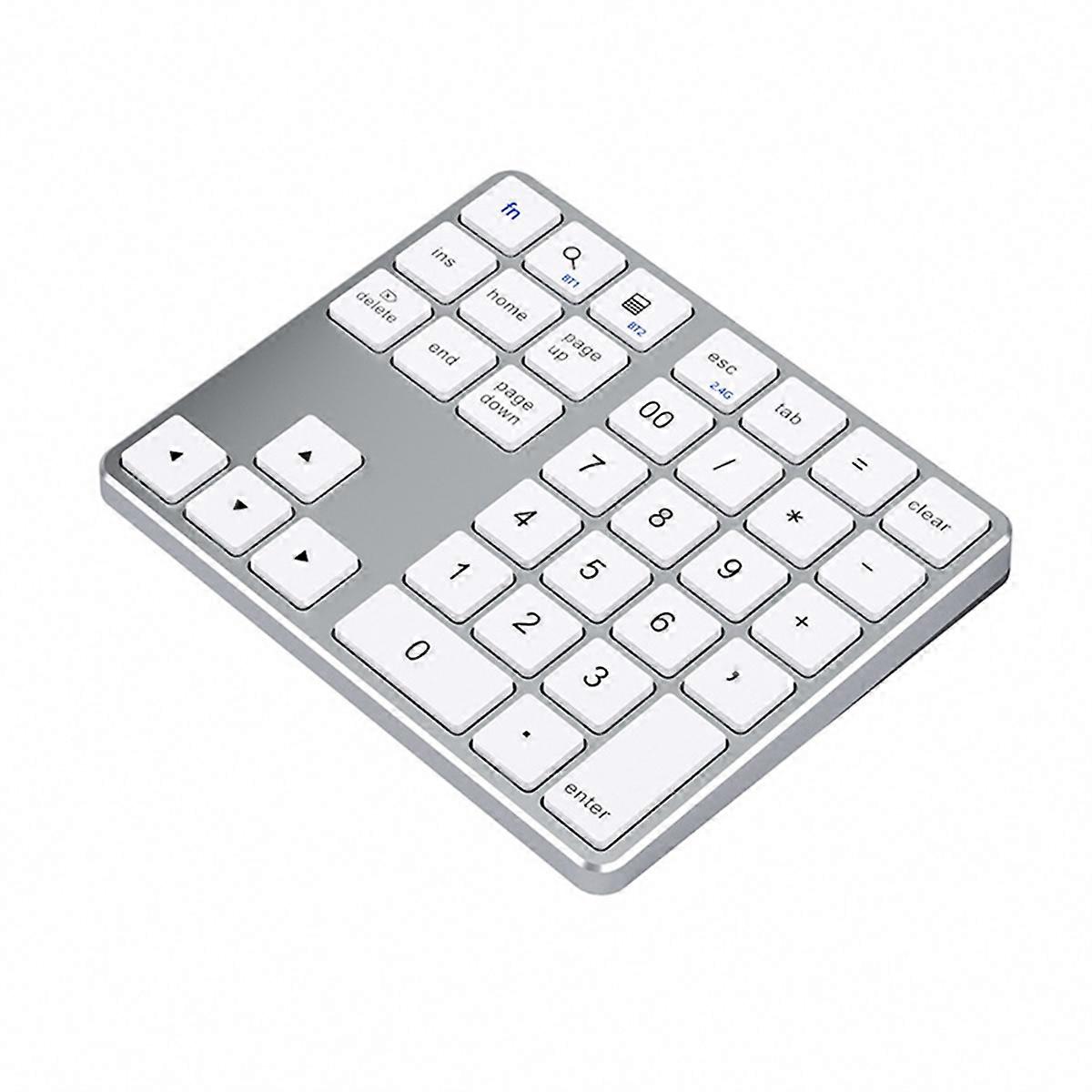 Dual Bluetooth Numeric Keypad 2.4Ghz Wireless Keyboard K35 Digital Keyboard 300mAh Rechargeable Numpad Silver & White