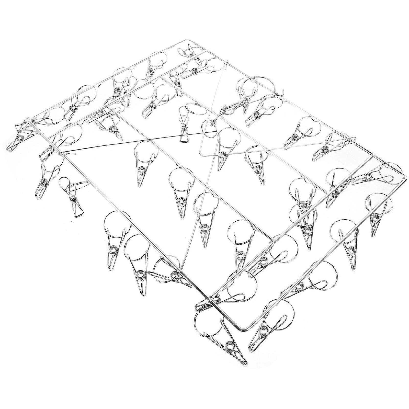Drying Hanger Thickened Clothes Hanger Multi-Clip Silver 42X30X30CM Rustproof Space-Saving 1Pack