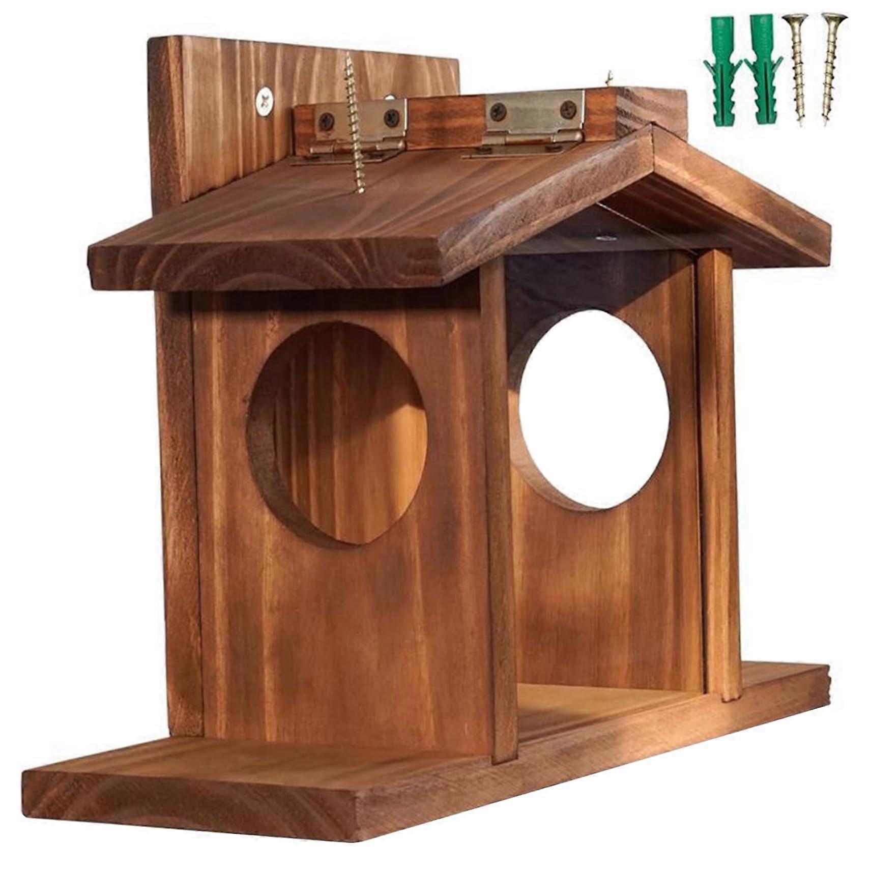 squirrel feeder for outdoor use, squirrel house, easytofill wooden bird feeder