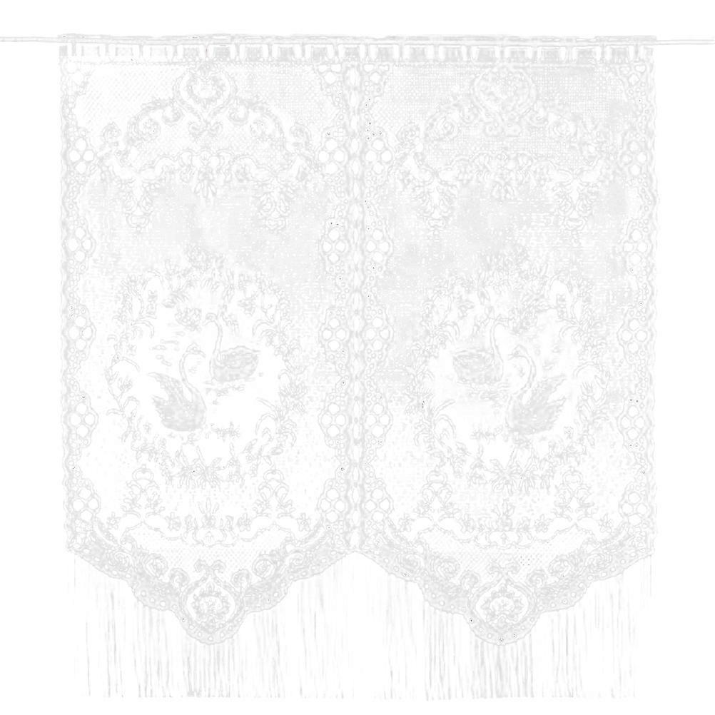 White Half Curtain Elegant Floral Design for Window Use White Panel