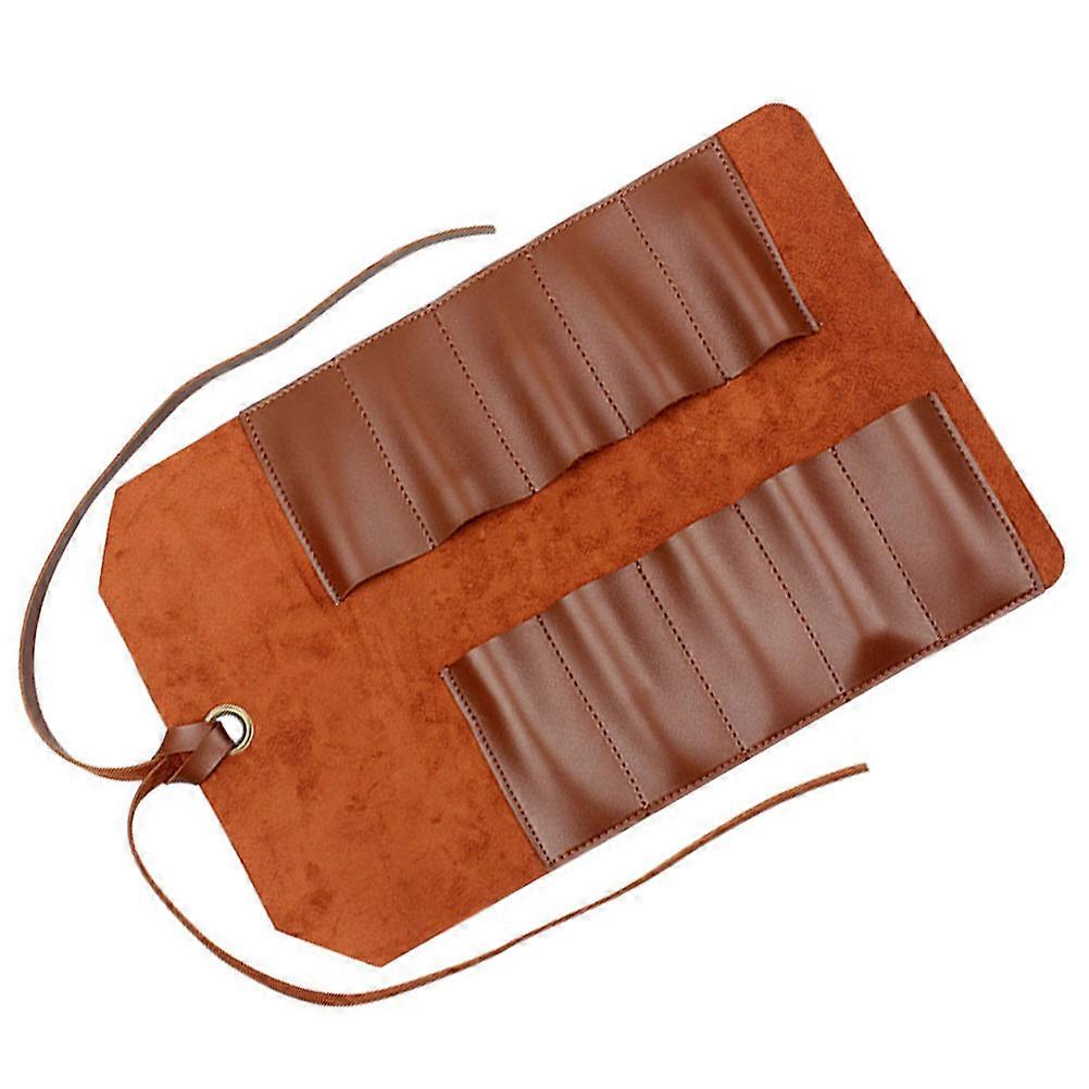 Tool Roll Pouch Leather Small Tool Roll Up Bag For Men Chocolate 39.4X25.4cm Tool Organizer 1Set