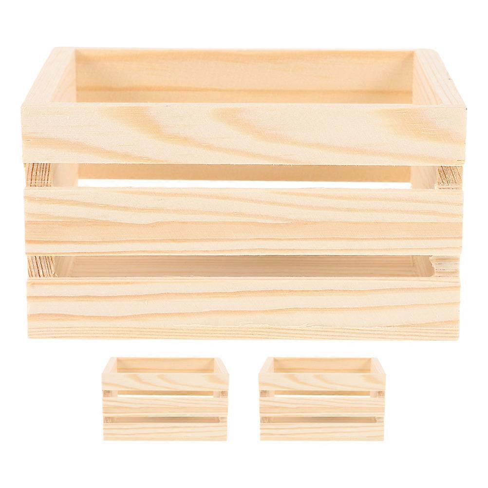 Miniature Wooden Crates For Dollhouse Accessories Home Decor Rectangular Shape Minimalist Style Pine Wood Storage 3Set