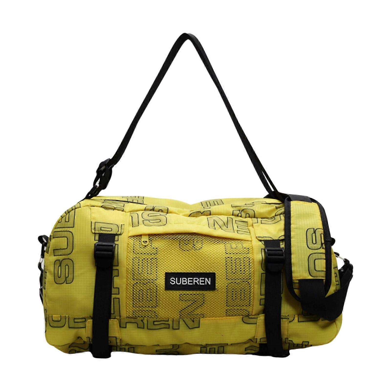 Sac de sport grande capacité, sac de voyage, sac d'entraînement simple, sac de fitness avec bandoulière, sac de voyage, sac week-end jaune