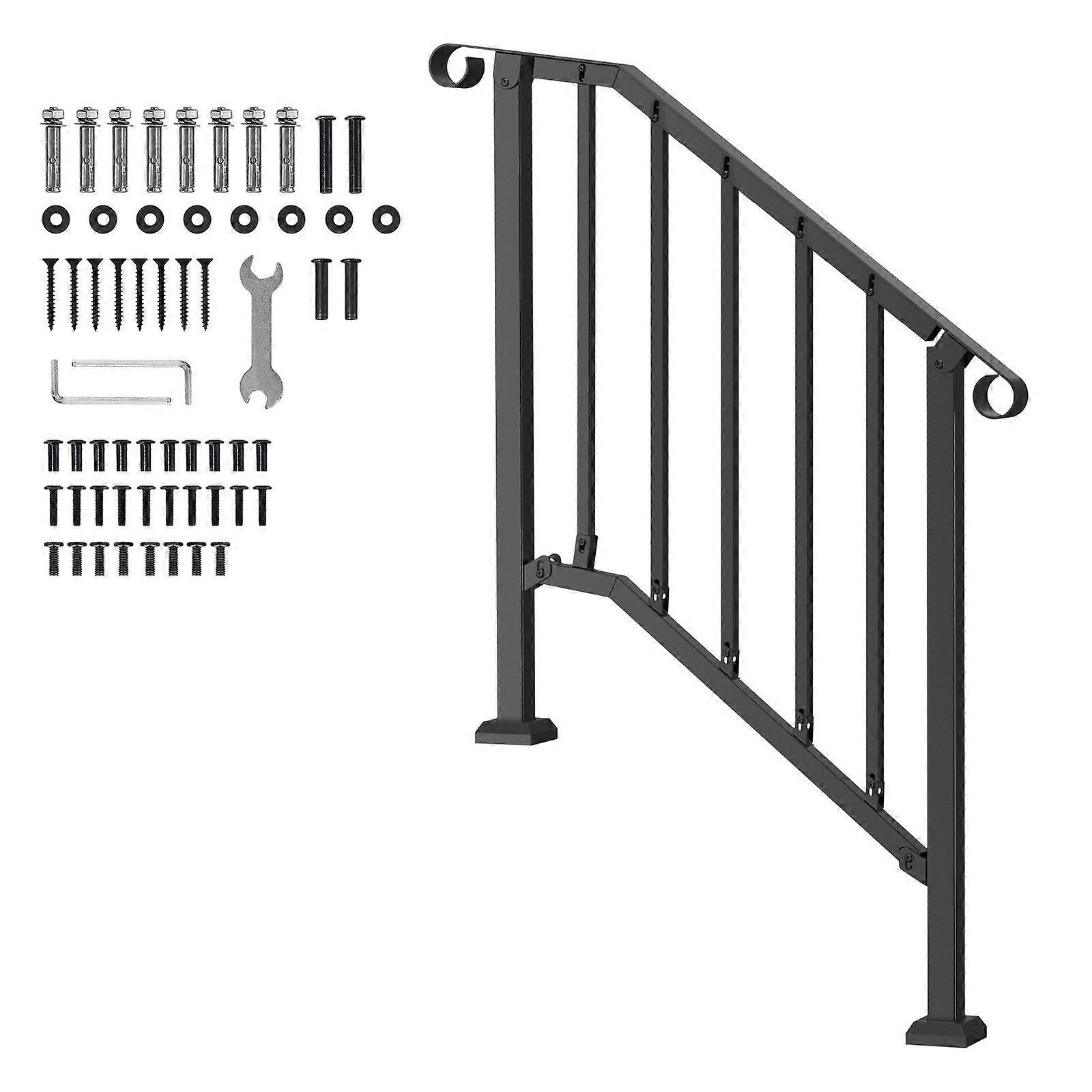 Handrails for Outdoor Steps, 2-3 Step Stair Hand Rail Kit, Transitional Carbon Steel Railings with Installation Kit, Black Retro Arch