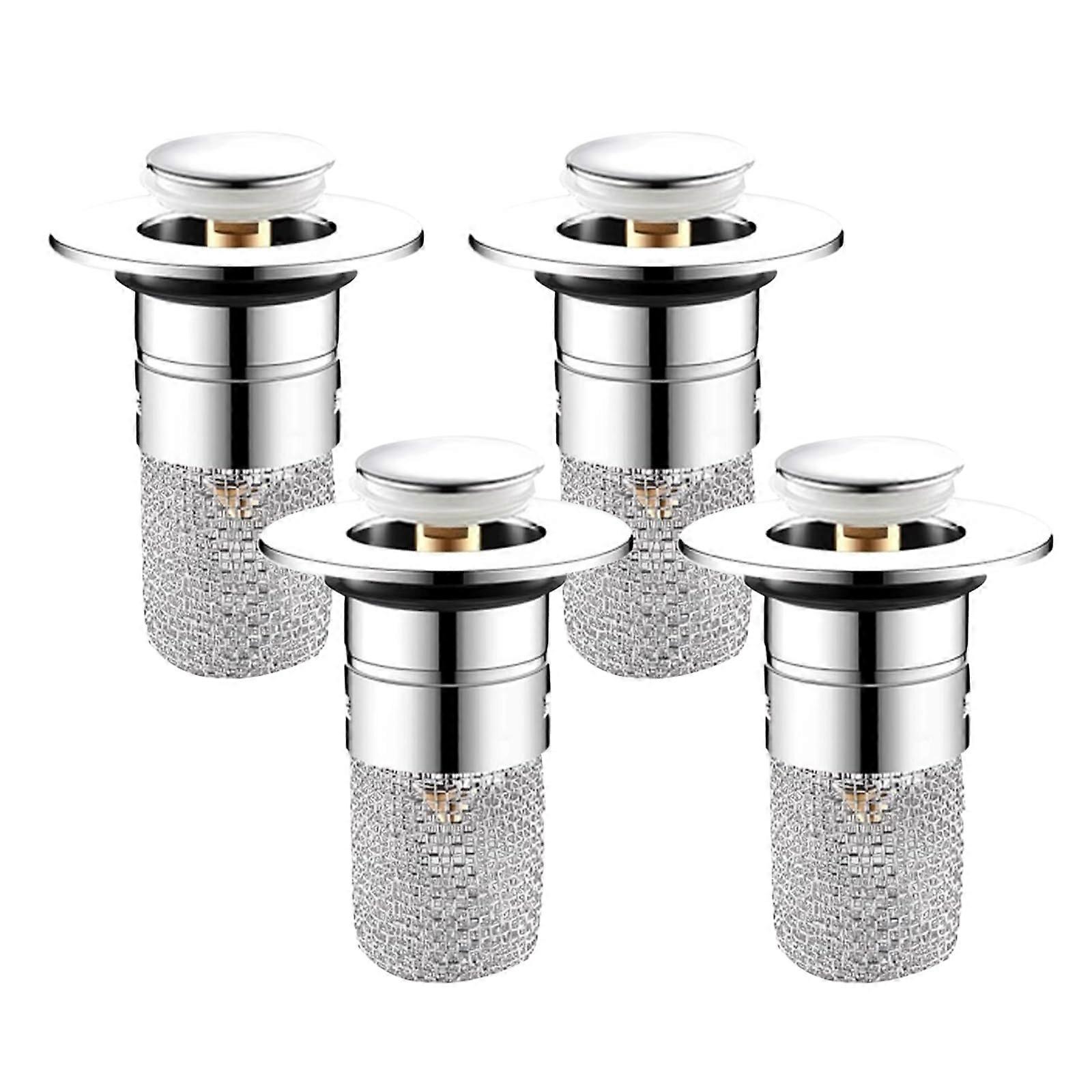 Bathroom Sink Pop-Up Drain Stopper with Refined Copper Bounce Core for 34-40mm Basins, 4 Pack