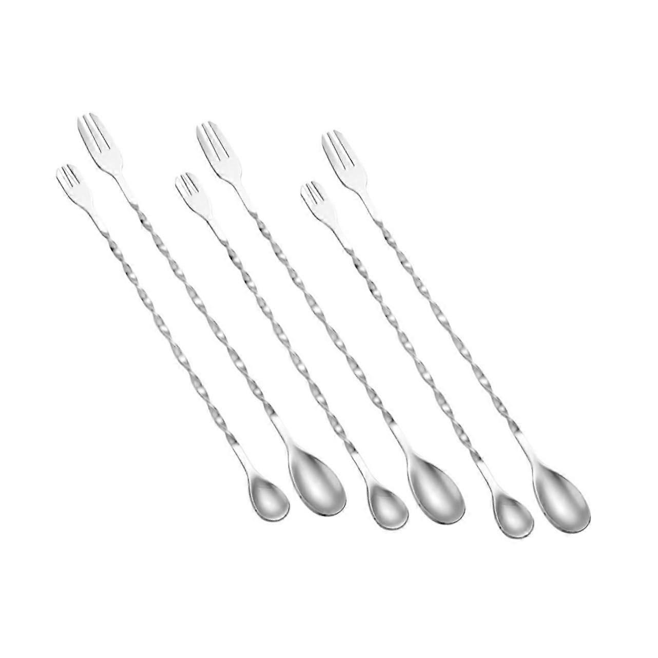 Set of 6 Stainless Steel Bar Spoons Long Cocktail Stirring Sticks for Mixed Drinks Silver Handle Cocktail Spoon Set