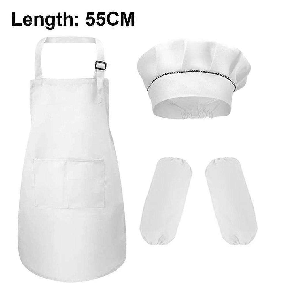 Kids' Apron & Hat Set with Sleeves - White