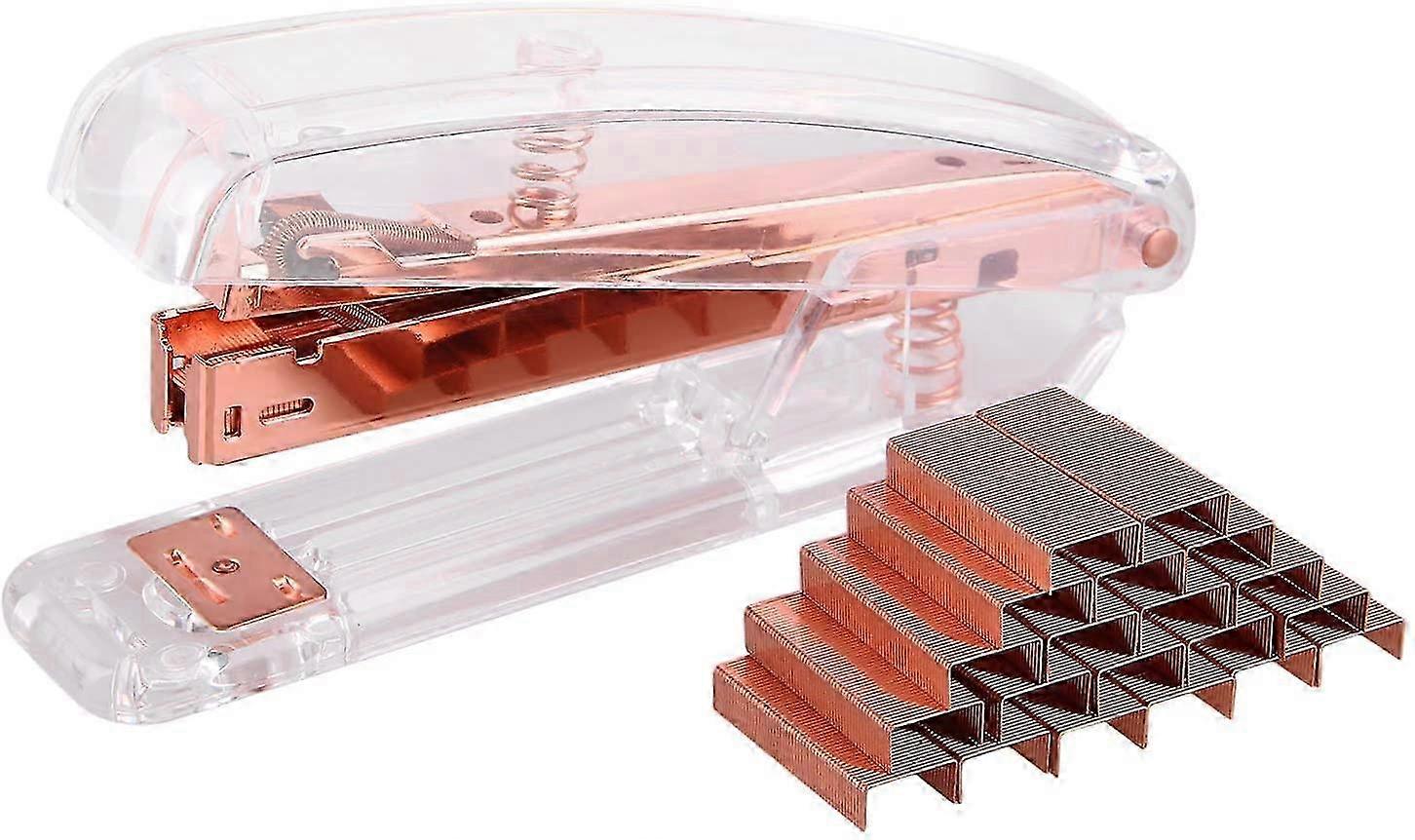 Transparent spring powered desktop stapler rose gold for office