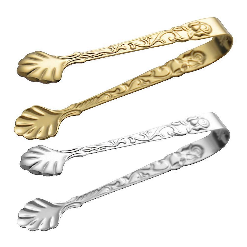 Stainless Steel Serving Tongs for Ice, Sugar Cubes & Lemon Slices Elegant Gold Design, 2pcs Set