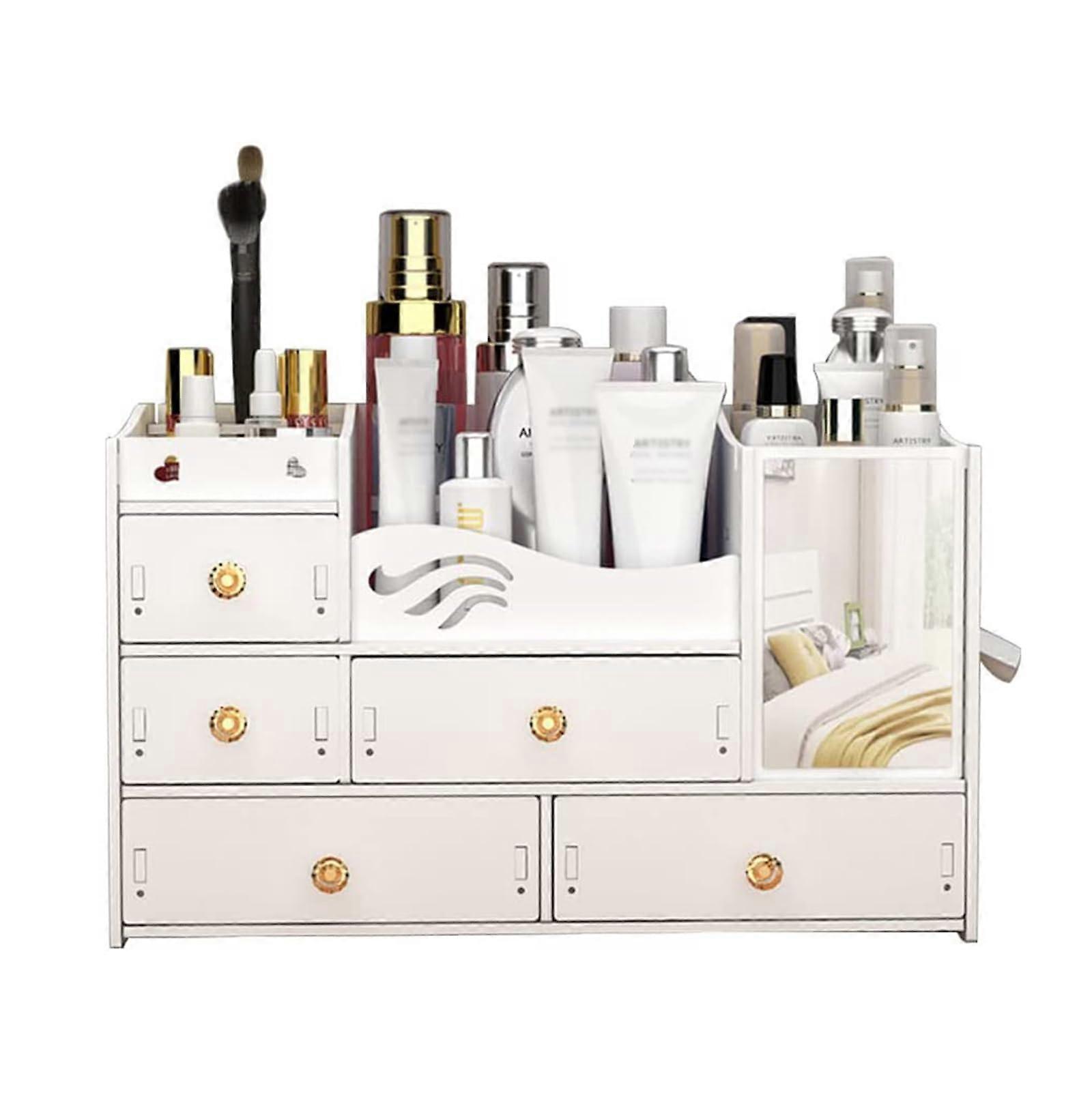 Makeup Organiser With Drawers, White Dressing Table Cosmetic Organiser for Lipstick, Brushes, Skin Care, Eye Shadow (5 Drawers)