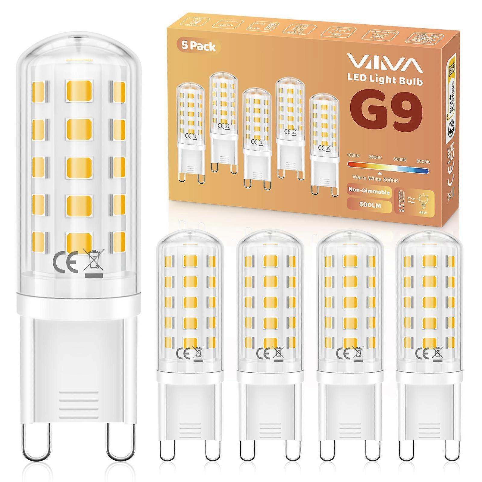 G9 LED Bulb Pack Of 5 5W 500 Lumen Warm White 3000K Non Dimmable G9 Base
