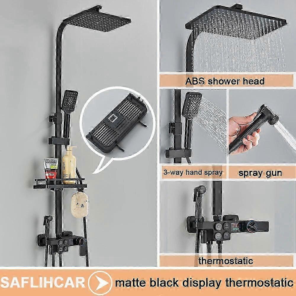 Thermostatic Rainfall Shower Faucet with Bathroom Shelf and Smart Electricity