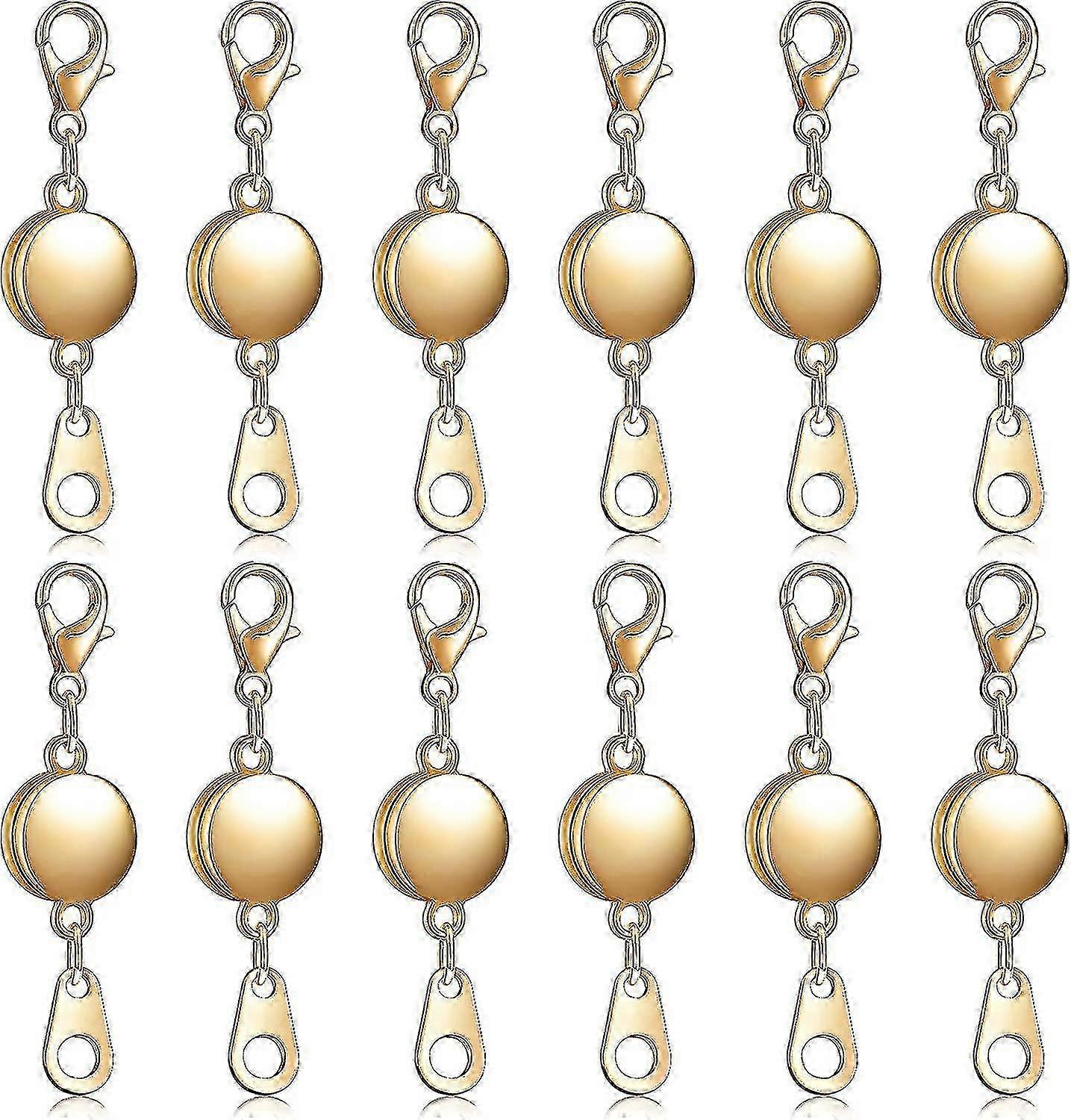 12 Pieces Locking Magnetic Jewelry Clasp Round Necklace Clasp Closures Bracelet Extender for Jewelry Making (gold)