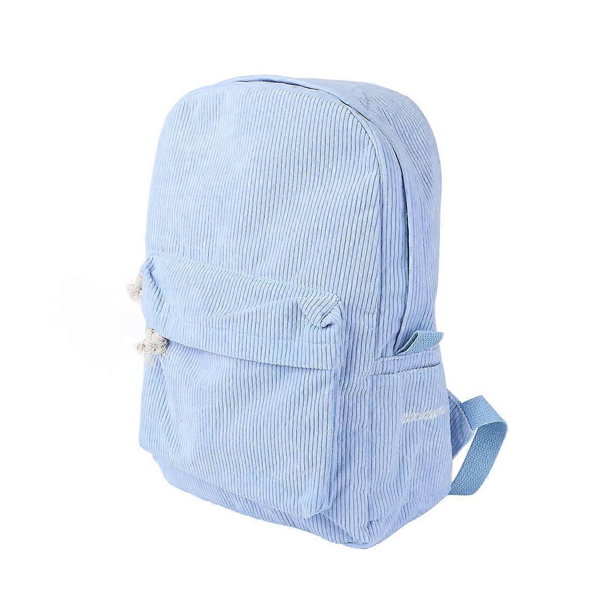 Women Corduroy School Bag Square Shape 1Pack High Capacity Ideal for Students and Workers Light Blue