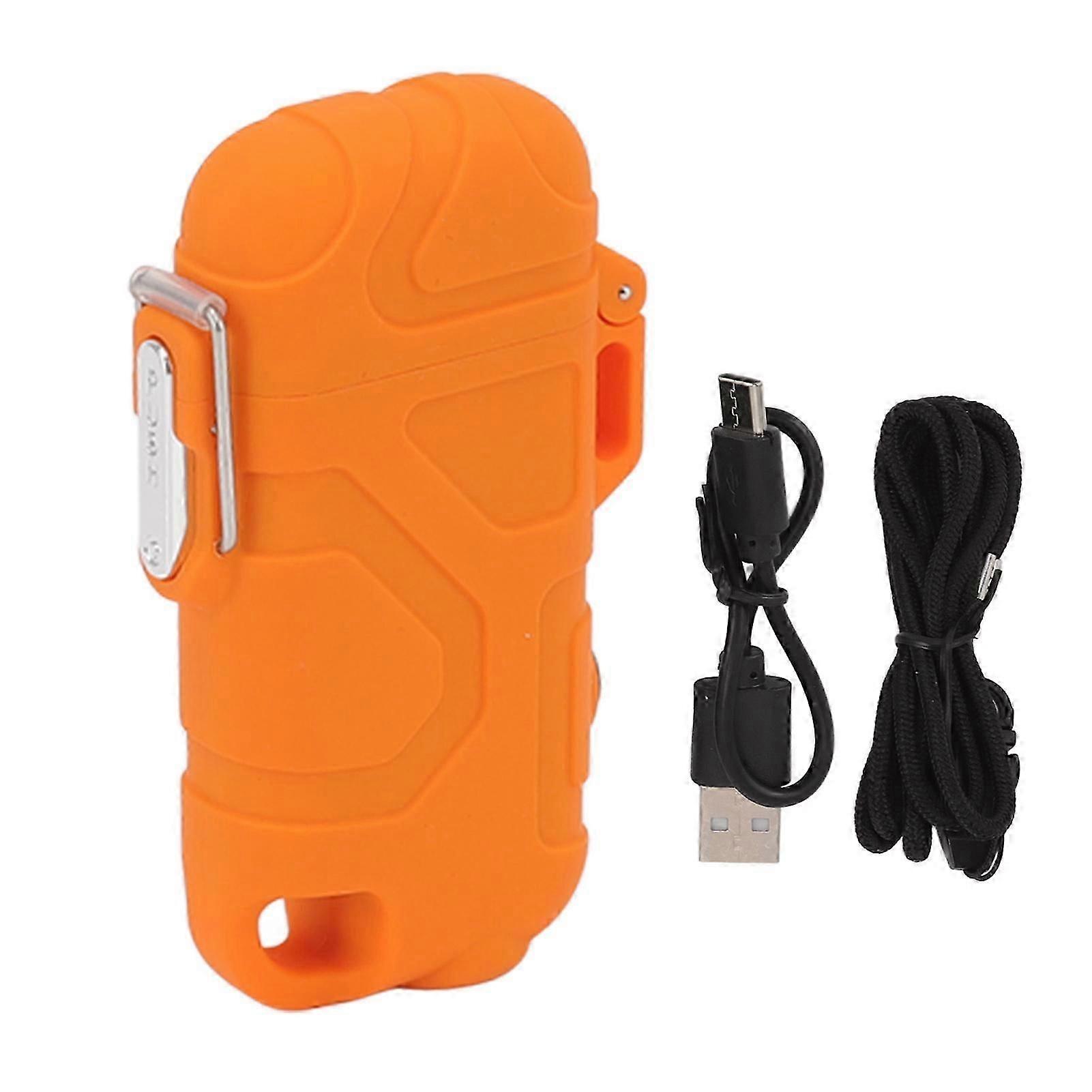 Double Arc Plasma Lighter, Windproof and Waterproof with 3-Level Adjustable Flashlight in Orange