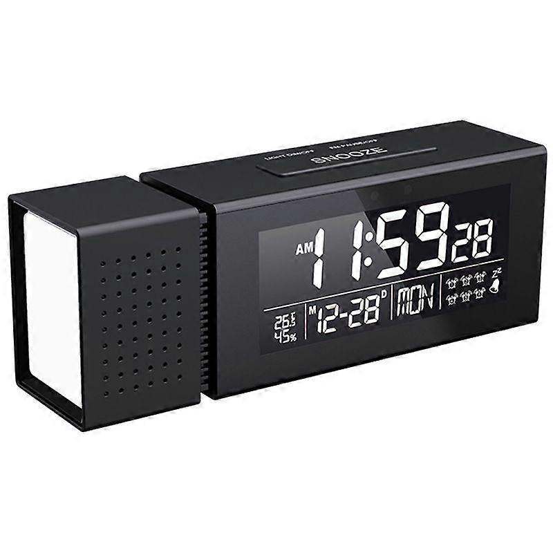 Colorful Nightlight Alarm Clock Radio Clock with Color Alarm Digital Alarm Clock Sound and Light Alarm IR Human Sensing, Black