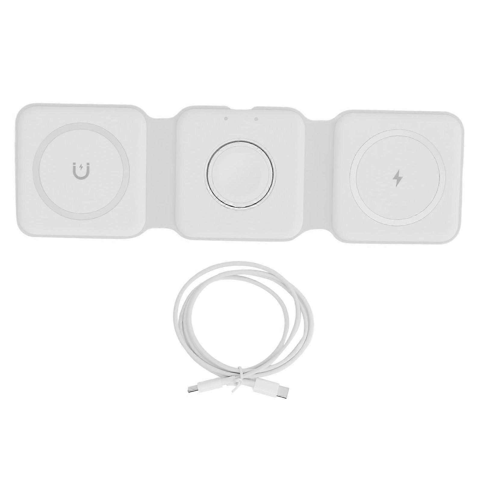 3 in 1 Wireless Charger for IPhone Magnetic Foldable 3 in 1 Charging Station Travel Charger for Multple Devices White YMHC