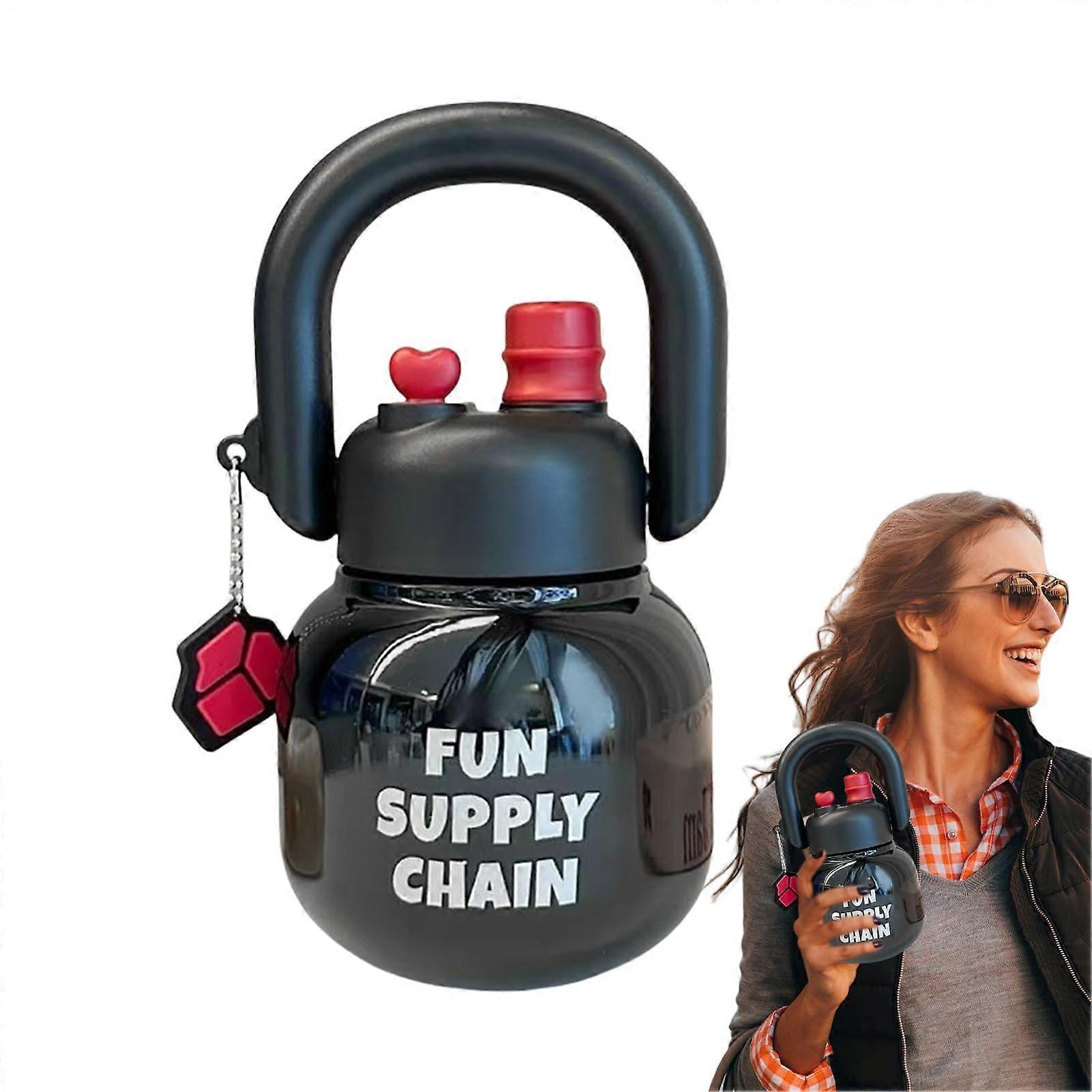 24盎司不锈钢保温水壶 3.5英寸×1.5英寸×2.5英寸 内置手柄 学校野餐 液体吸管盖 防漏设计 女士女孩远足 黑/红