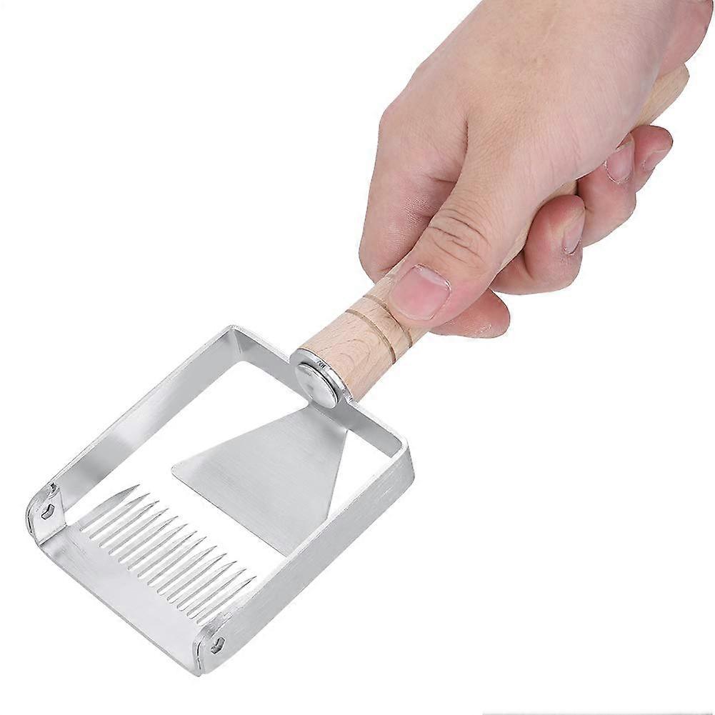 Honeycomb Honey Scraper and Fork Stainless Steel Beehive Inspection with Wooden Handle