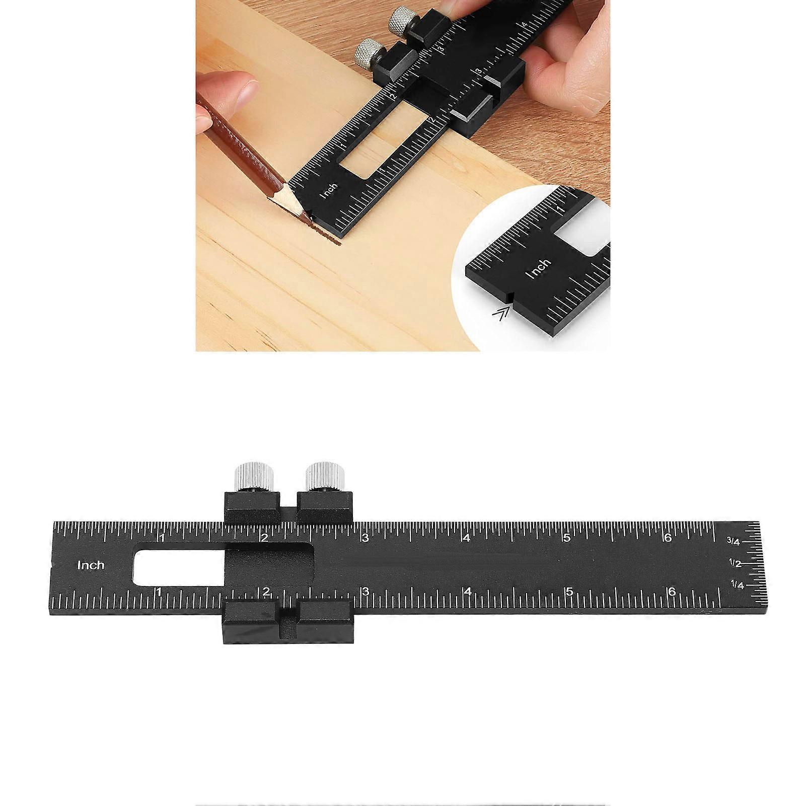 T Square Woodworking Ruler Aluminum Alloy Adjustable Slide Stop Scribing Marking Ruler Metric Inch Scale 6in 